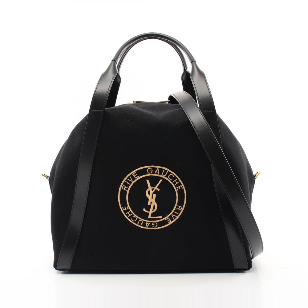 Saint Laurent Rive Gauche Bowling Tote Bag Canvas Leather Black